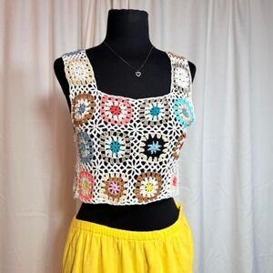 Handmade Crochet Granny Square Tank Top XS/S Boho Festival